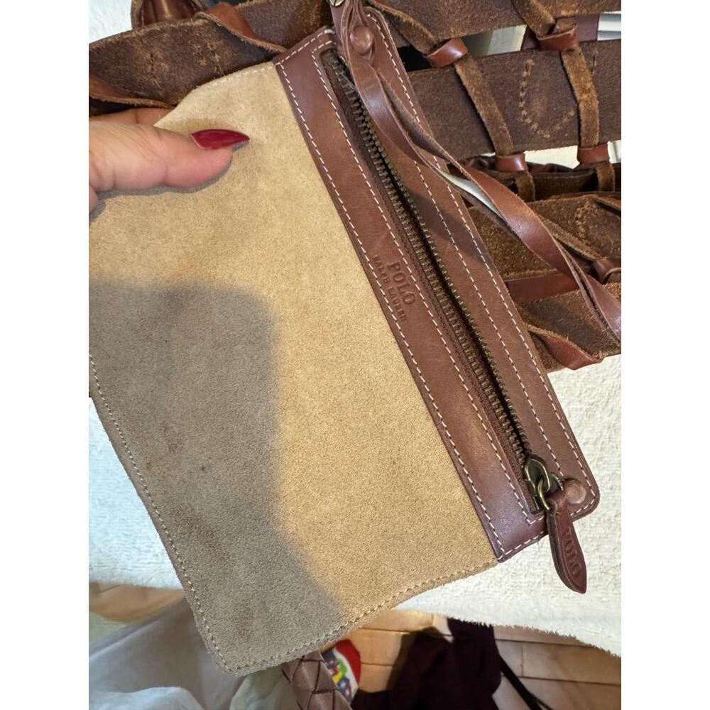 VINTAGE Ralph Lauren BROWN Leather Bag Purse Basketweave Tote Bag Leather (210 - Picture 11 of 13
